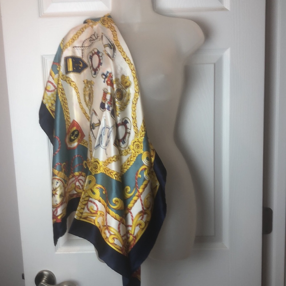 VTG Adana Nautical Theme Square Silk Hand Rolled Scarf - Picture 2 of 15